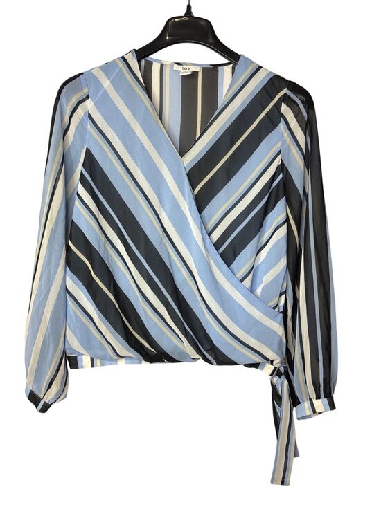 Bar III Tops - Bar III Sheer Crossover Blouse Top Size L Tie Side Faux Wrap Striped